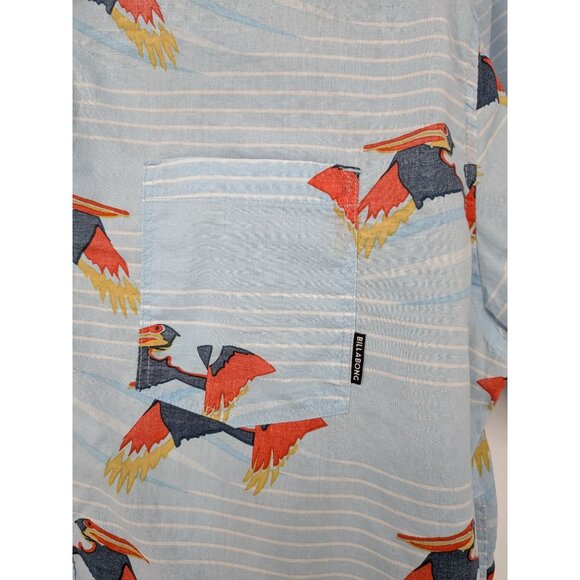 Billabong Hawaiian Button Up Size XL Tailored Fit Stretch Parrot Print Tropical - Picture 6 of 12